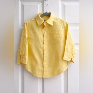 Janie and Jack Yellow Linen Button Down Shirt 12–18M